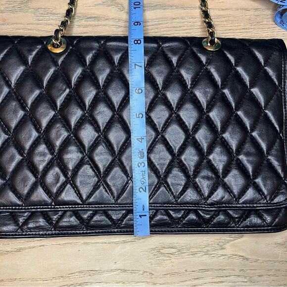 Vintage Jeunesse Quilted Black Leather Purse Clutch Gold Chain Strap - Picture 8 of 9